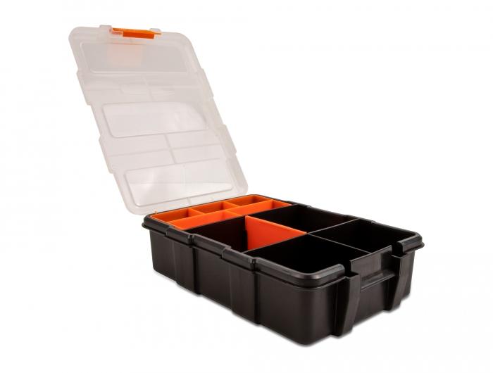 Load image into Gallery viewer, Delock sorteerdoos, 11 vakken, 220x155x60 mm, oranje zwart.