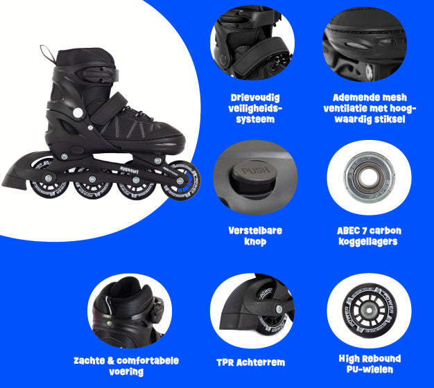 Load image into Gallery viewer, Aventuri verstelbare inline skates semi-softboot zwart maat 38-41 (l)