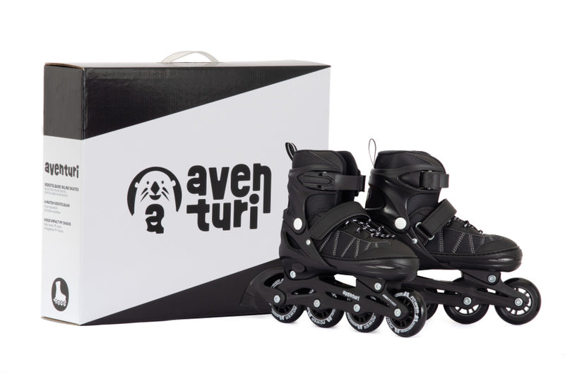 Load image into Gallery viewer, Aventuri verstelbare inline skates semi-softboot zwart maat 30-33 (s)