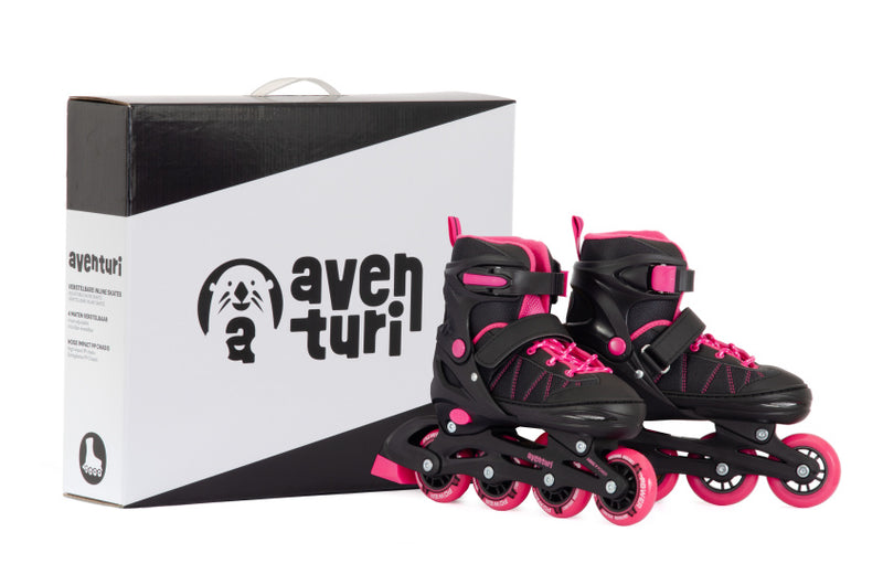Load image into Gallery viewer, Aventuri verstelbare inline skates semi-softboot zwart roze maat 30-33 (s)