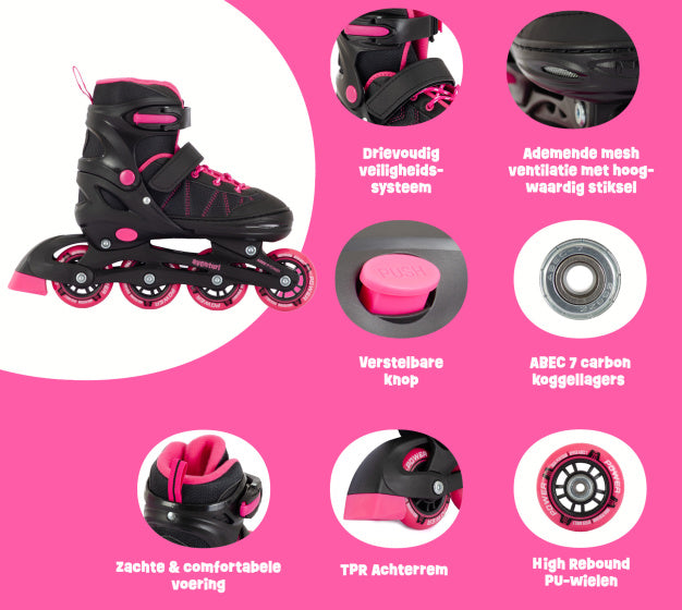 Load image into Gallery viewer, Aventuri verstelbare inline skates semi-softboot zwart roze maat 38-41 (l)