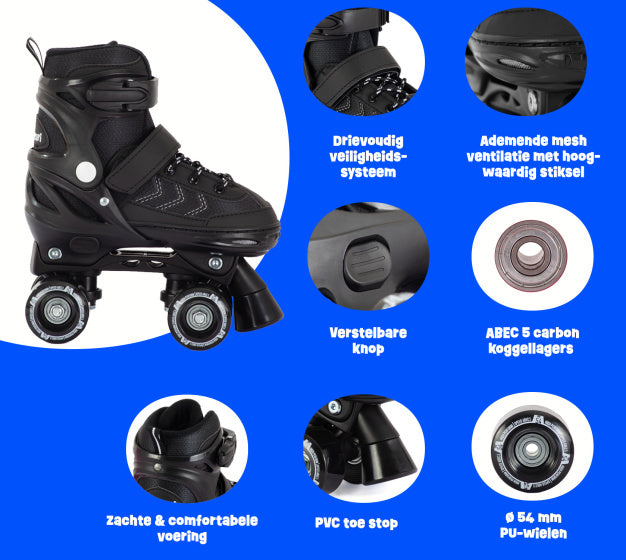 Load image into Gallery viewer, Aventuri verstelbare rolschaatsen semi-softboot zwart maat 31-34 (s)