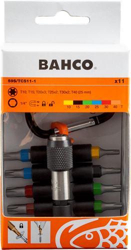 Afbeelding laden in galerijviewer, Bahco sticky bits | 59s tcs11-1 - gekleurde torxbits met magnetische bithouder