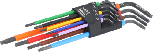Afbeelding laden in galerijviewer, Bahco torx sleutelset t8 - t40 stiftsleutels, torx®, lang, gefosfateerd, gekleurd, metrisch - 9-delig - c1997torx 9p