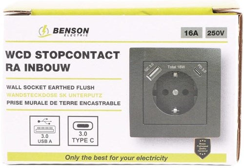 Afbeelding laden in galerijviewer, Enzo benson inbouw stopcontact ra + usb en usb-c zwart - 4650032