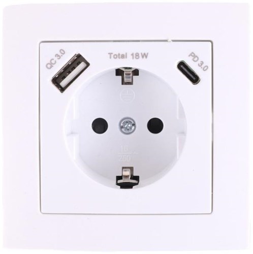 Afbeelding laden in galerijviewer, Enzo benson inbouw stopcontact ra + usb + usb-c wit - 4650012