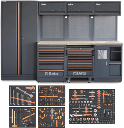 Load image into Gallery viewer, Beta actie 2025 c45pro 2.0 w 268ut werkplaatsinrichting combinatie (houten blad) + 268ut 268-delig assortiment - 045009159