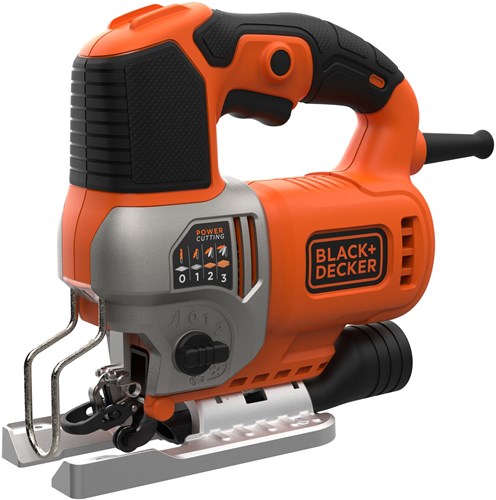 Load image into Gallery viewer, Black+decker bes610k 650w pendeldecoupeerzaag | in koffer | 1 zaagblad voor hout | 1 zaagrechtblad voor hout | antisplinterplaatje - bes610k-qs
