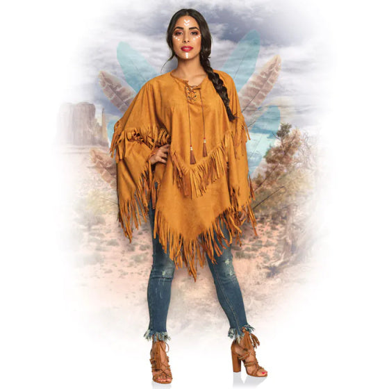 Load image into Gallery viewer, Boland Verkleedponcho Indiaan Dames Bruin One Size