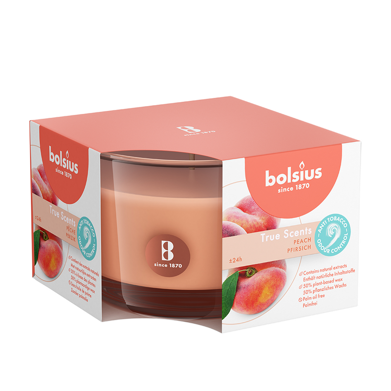 Afbeelding laden in galerijviewer, Bolsius geurglas true scents peach 63 90mm