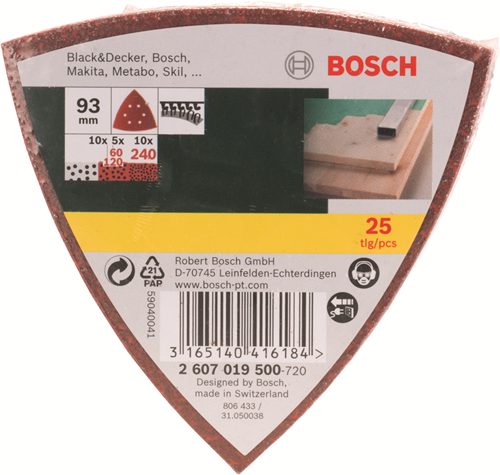 Load image into Gallery viewer, Bosch accessoires 25-delige schuurbladenset voor deltaschuurmachines, korrel 60,120,240 - 2607019500