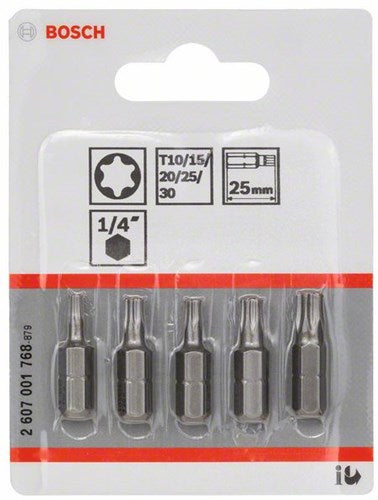 Load image into Gallery viewer, Bosch accessoires 5-delige bitset extra hard (torx®) t 10; t 15; t 20; t 25; t 30; 25 mm - 2607001768
