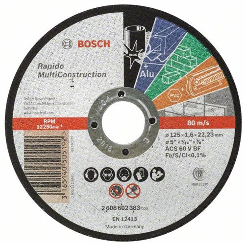 Load image into Gallery viewer, Bosch accessoires doorslijpschijf recht rapido multi construction acs 46 v bf, 125 mm, 22,23 mm, 1,6 mm - 1 stuks - 2608602383