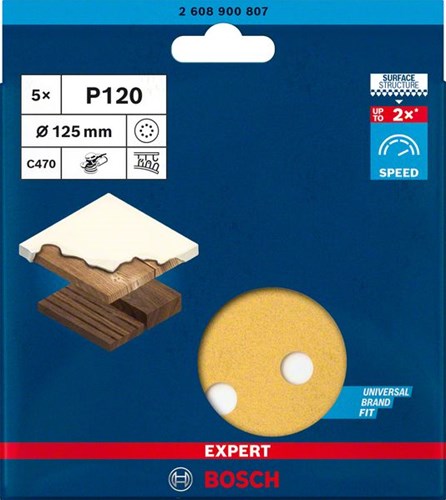 Load image into Gallery viewer, Bosch accessoires expert c470 schuurpapier voor excenterschuurmachines 125 mm, 8 gaten, k120 5-delig - 2608900807
