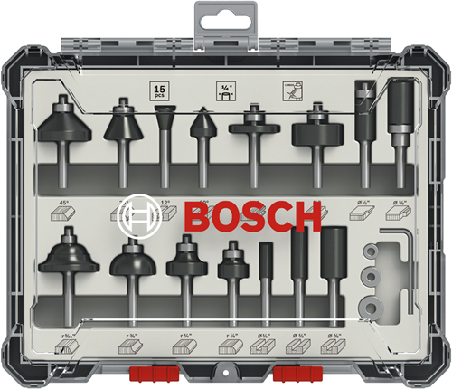 Load image into Gallery viewer, Bosch accessoires frezenset gemixt | 1 4 | 15-delig - 2607017473