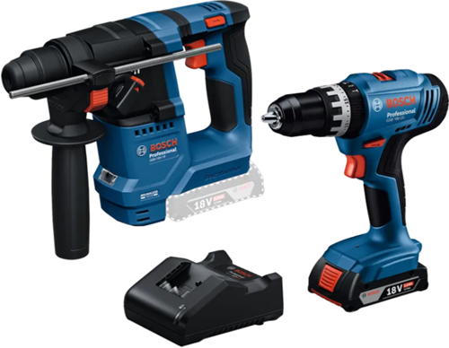 Afbeelding laden in galerijviewer, Bosch blauw combiset 18v gsb 18v-25 accu klopboormachine + gbh 18v-18 boorhamer + 1x2.0ah + gal 18v-20 - 0615a5007p