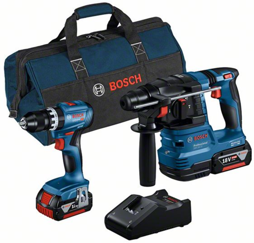 Load image into Gallery viewer, Bosch blauw | combopack | gsb 18v-45 + gbh 18v-22 | 18v | 2 x 4.0ah + lader | in tas - 0615a50039