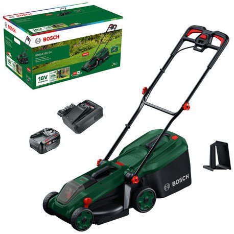 Afbeelding laden in galerijviewer, Bosch groen accumaaier rotak 18v-34 | incl. 1 x 18 v li-ion accu (4,0 ah) + al18v-44 lader + mulchplug - 06008b9n00