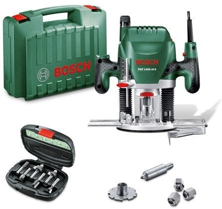 Load image into Gallery viewer, Bosch groen pof 1400 ace bovenfrees | 1400w | + 6-delige frezenset - 060326c801