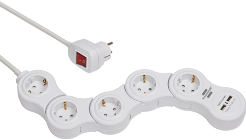 Load image into Gallery viewer, Brennenstuhl vario power stekkerdoos met usb 5-voudig wit, 1,4m h05vv-f 3g1,5 - 1155350210