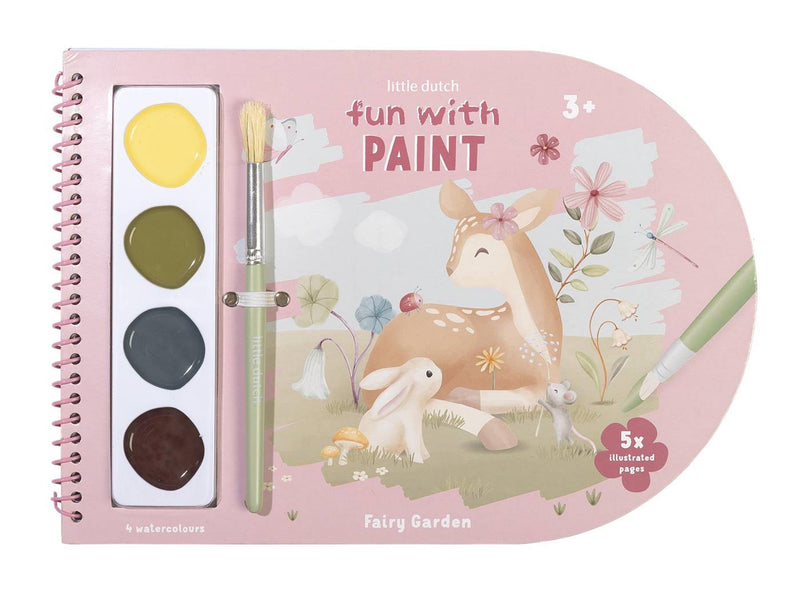 Load image into Gallery viewer, Little dutch verfboek fairy garden - knutselboek tekenen en schilderen, incl kwast en 4 kleuren verf - peuter kleuter - vakantieboek - speelgoed 3 jaar