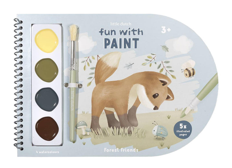Load image into Gallery viewer, Little dutch verfboek forest friends - knutselboek tekenen en schilderen, incl kwast en 4 kleuren verf - peuter kleuter - vakantieboek - speelgoed 3 jaar