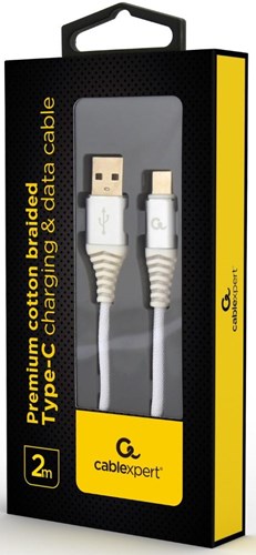 Afbeelding laden in galerijviewer, Enzo cablexpert usb-c laadkabel 2m omvlochten zilver - wit - 9530146