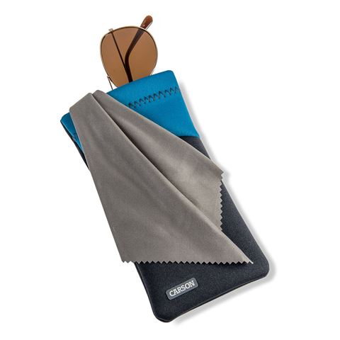 Load image into Gallery viewer, Carson neoprene brillenhoesje met microvezeldoekje - grijs blauw