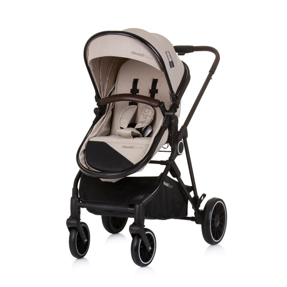 Load image into Gallery viewer, Chipolino aura opvouwbare 3-in-1 kinderwagen met luiertas macadamia beige zwart