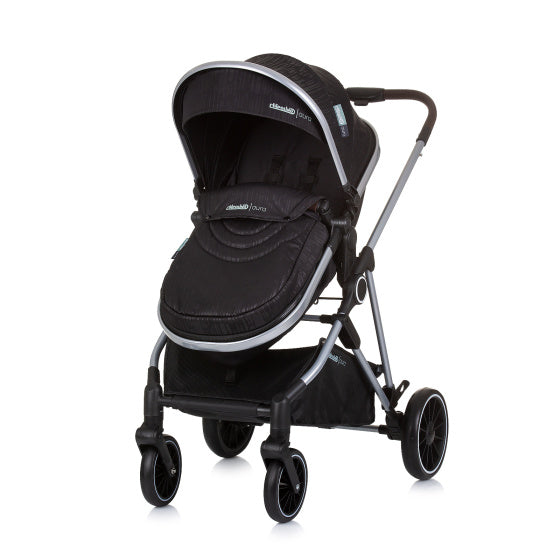 Load image into Gallery viewer, Chipolino aura opvouwbare 3-in-1 kinderwagen met luiertas obsidian zwart zilver