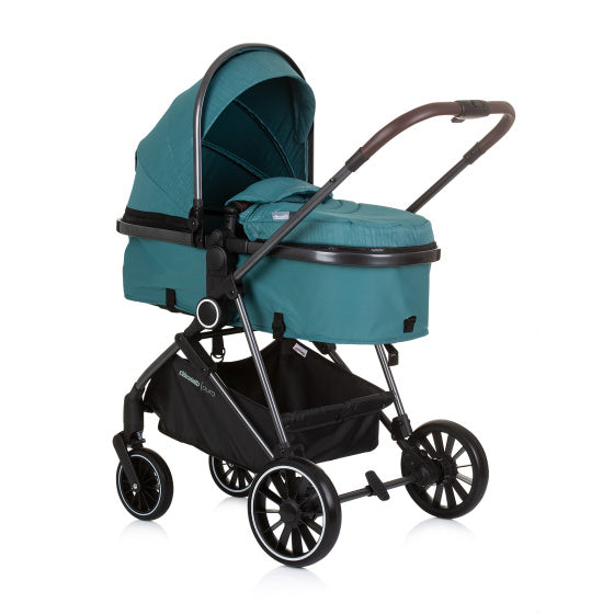 Load image into Gallery viewer, Chipolino aura opvouwbare 3-in-1 kinderwagen met luiertas teal petrolblauw zwart