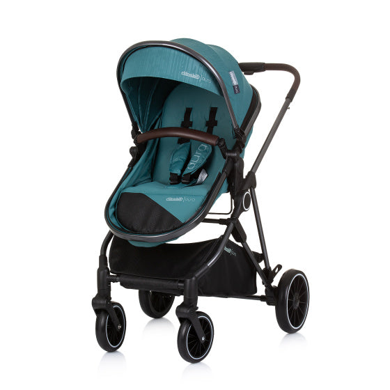 Load image into Gallery viewer, Chipolino aura opvouwbare 3-in-1 kinderwagen met luiertas teal petrolblauw zwart