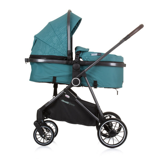 Load image into Gallery viewer, Chipolino aura opvouwbare 3-in-1 kinderwagen met luiertas teal petrolblauw zwart