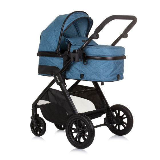 Load image into Gallery viewer, Chipolino harmony opvouwbare 3-in-1 kinderwagen met luiertas jeans blauw zwart