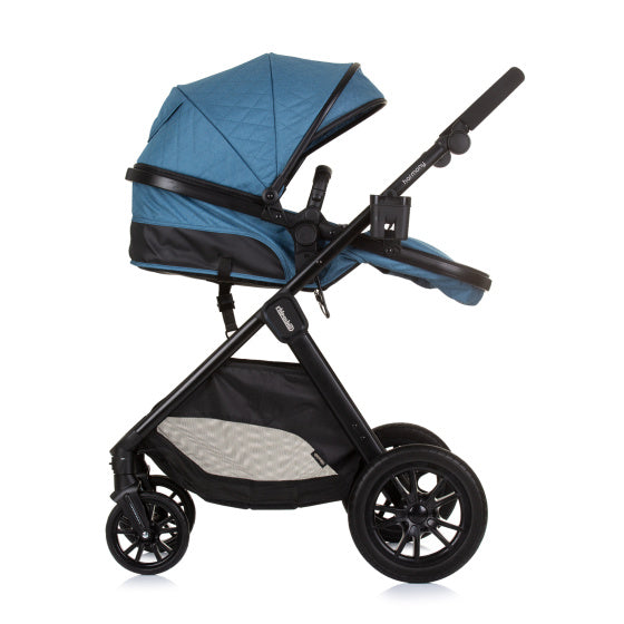 Load image into Gallery viewer, Chipolino harmony opvouwbare 3-in-1 kinderwagen met luiertas jeans blauw zwart