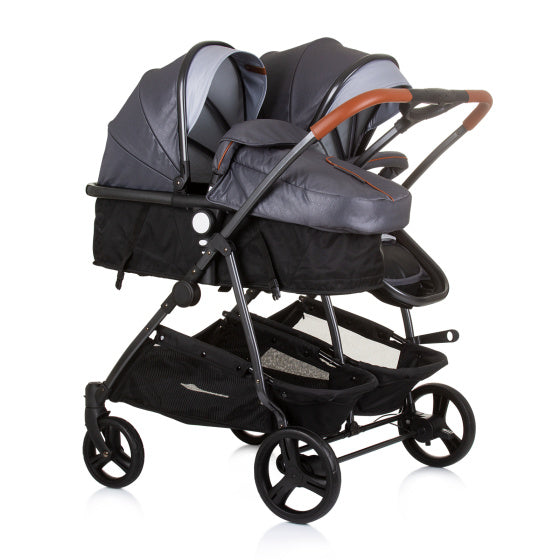 Load image into Gallery viewer, Chipolino duo opvouwbare kinderwagen voor 2 silver grijs zwart