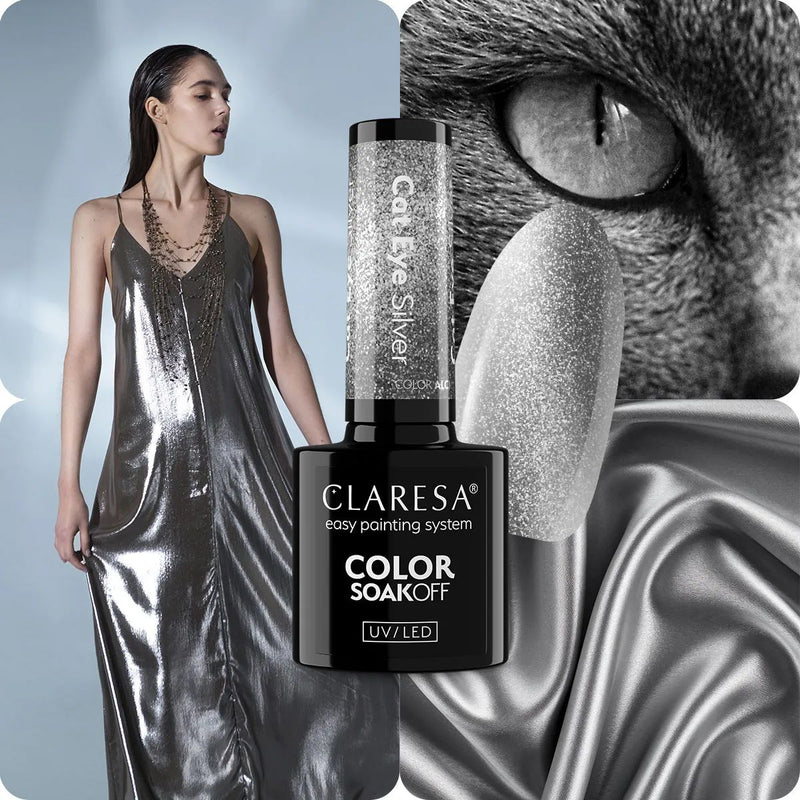 Afbeelding laden in galerijviewer, Claresa uv led gellak 5ml cat eye silver