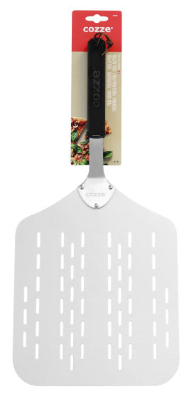 Load image into Gallery viewer, Cozze Pizzaschep met gaatjes Aluminium 60 cm zilver zwart
