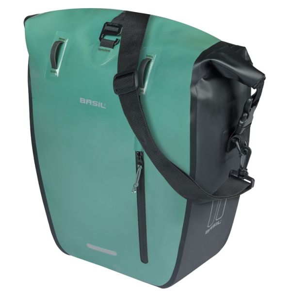Load image into Gallery viewer, Basil enkele fietstas rivo l tarppaulin mik 25-31l 14 x 28 x 43 cm - groen zwart