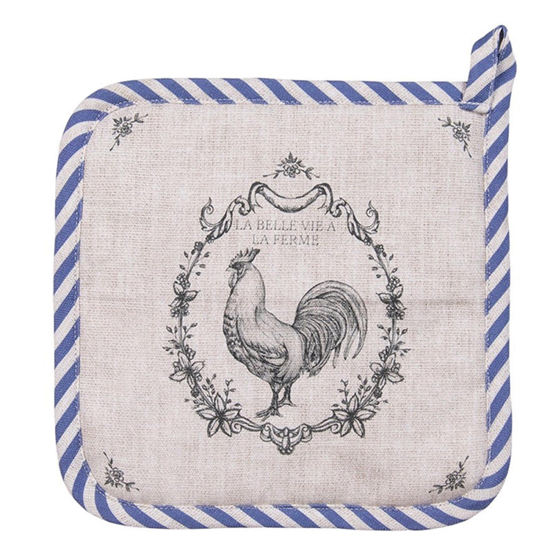 Afbeelding laden in galerijviewer, Clayre eef pannenlap haan beige blauw 20x20cm