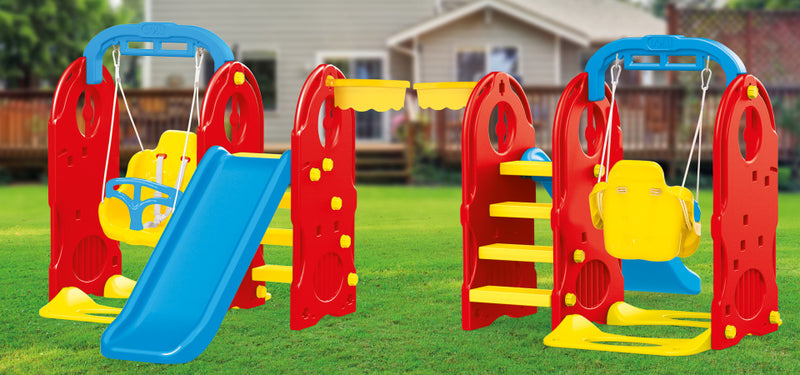 Load image into Gallery viewer, Dolu 4-in-1 Speeltoestel met Glijbaan en Schommel Blauw Rood
