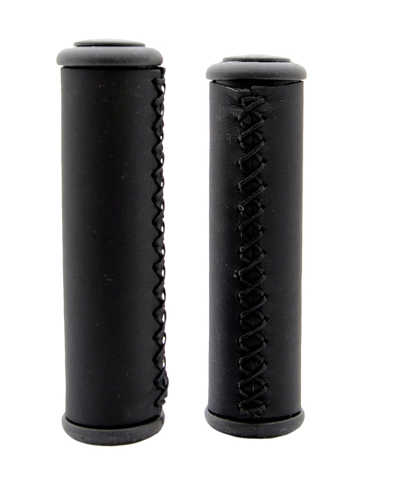 Afbeelding laden in galerijviewer, Simson Handvatten Leder Zwart Lang - Leren handvatten voor lifestylefiets - 13cm - Zwart