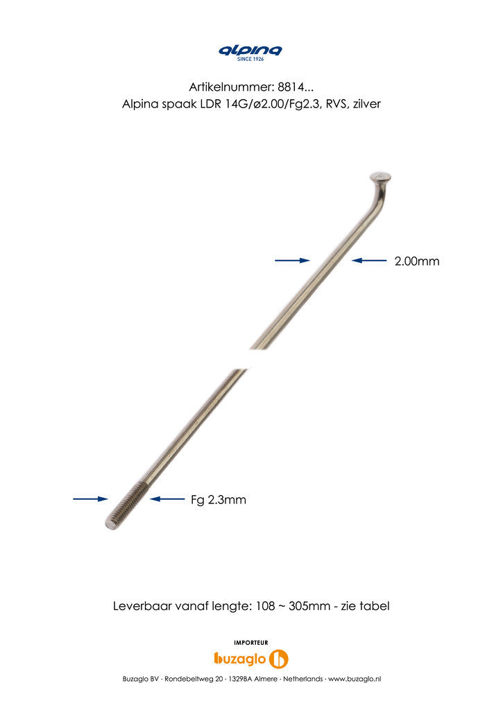 Load image into Gallery viewer, Alpina spaken 286-14 ø2.00mm fg 2.3 rvs - zilver (144 stuks) 1