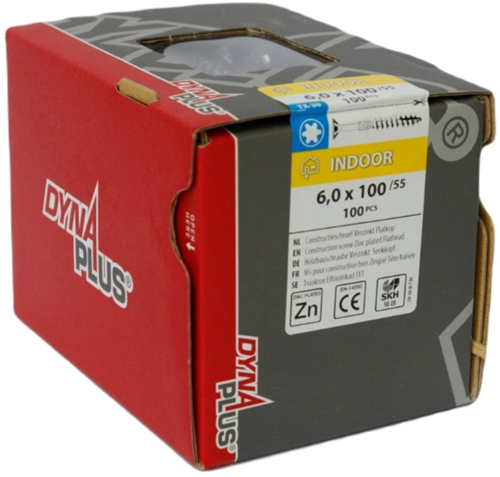 Load image into Gallery viewer, Dynaplus constructieschroef verzinkt platkop deeldraad +snijpunt torx tx30 6.0x100 55 | 100 stuks - 0281.01.50601