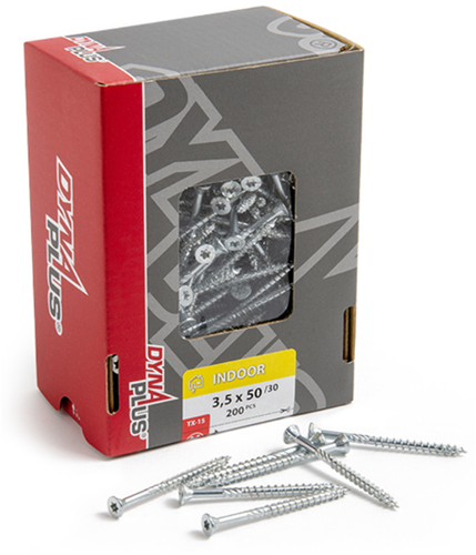 Afbeelding laden in galerijviewer, Dynaplus unischroef spaanplaatschroef verzinkt platkop deeldraad torx tx15 3.5x50 30 | 200 stuks - 0281.01.17902