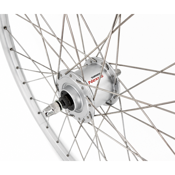 Load image into Gallery viewer, Shimano voorwiel 28 x 1 4'' aluminium zac 2000 velg - dh-c3000-3n naafdynamo - velgrem - zilver