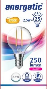 Afbeelding laden in galerijviewer, Enzo energetic led kogel e14 2,1-25w 2700k filament helder - 2720210