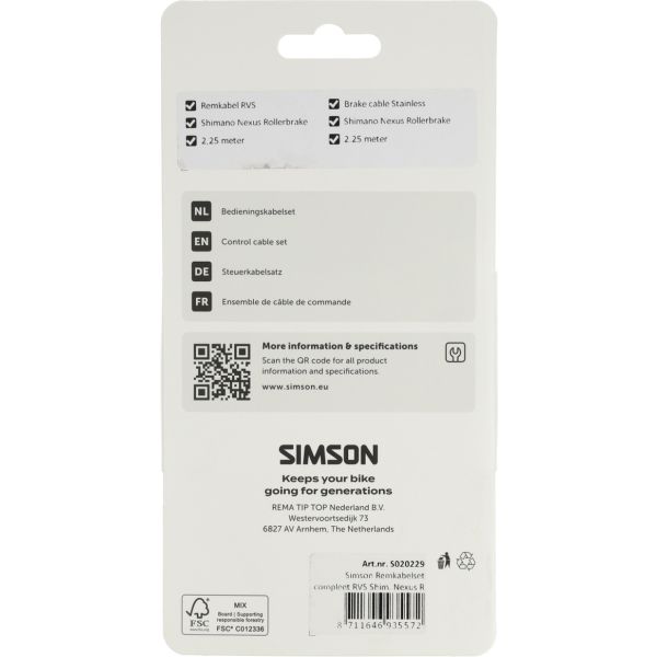 Load image into Gallery viewer, Simson remkabelset compleet rvs shim. nexus rollerbr. zwart