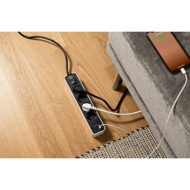 Load image into Gallery viewer, Brennenstuhl ecolor 4-voudige stekkerdoos met 2 usb-laadaansluitingen stekkerdoos (wit zwart, 2x usb-c)