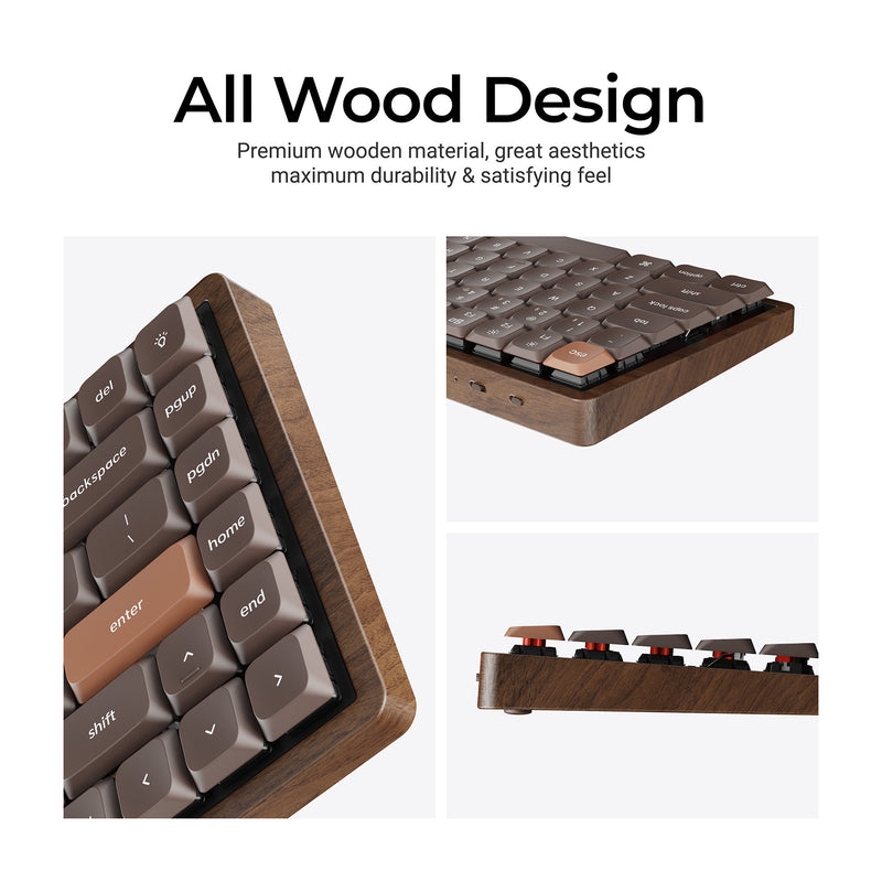 Afbeelding laden in galerijviewer, Keychron k3 max-h1w all-wood special edition rgb mechanisch toetsenbord (houtkleur, us lay-out (qwerty), milk pom red, 75%, rgb leds, double-shot pbt, hot swap, 2.4ghz | bluetooth 5.1 | usb-c)